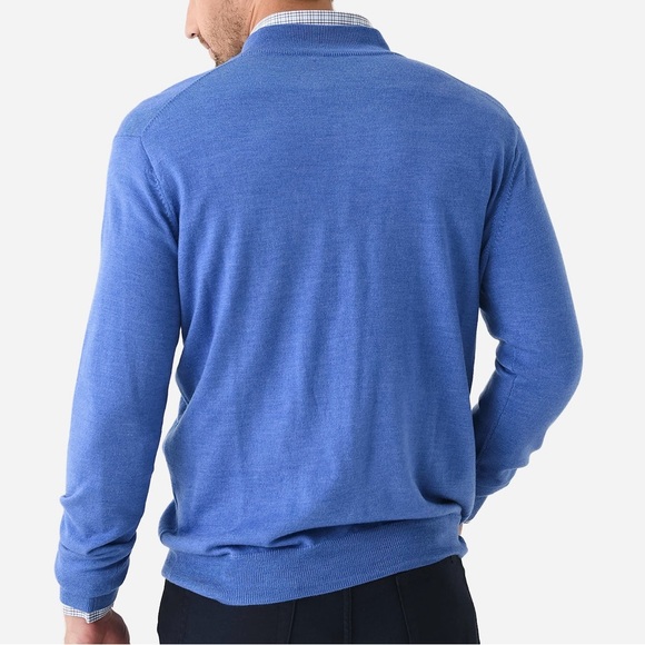 Peter Millar Cape Blue Autumn Crest Suede Trim Quarter Zip Pullover Sweater - Picture 3 of 3